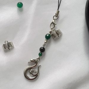 Handmade Slytherin Phone Charm with Beads and Logo