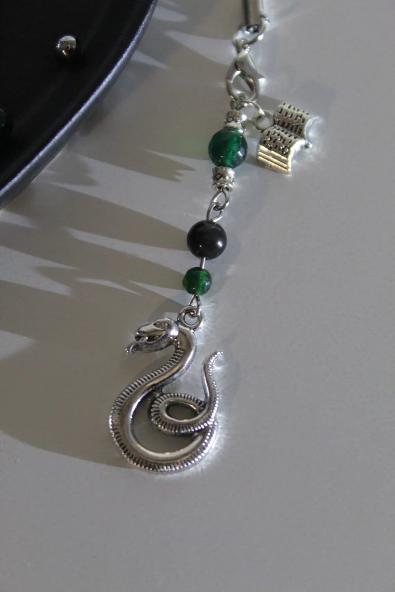 Handmade Slytherin Phone Charm with Beads and Logo - Image 2