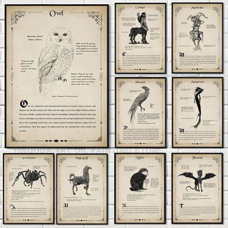 Retro Wizard World Magical Creatures Wall Art Poster